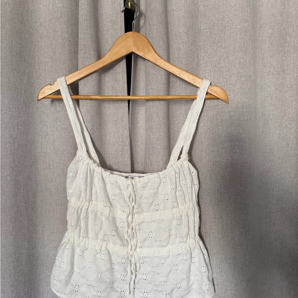 Zara White Eyelet Camisole Tank Top